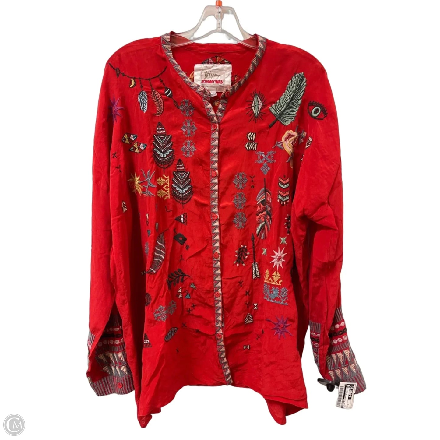 Blouse Designer By Johnny Was In Red, Size: M