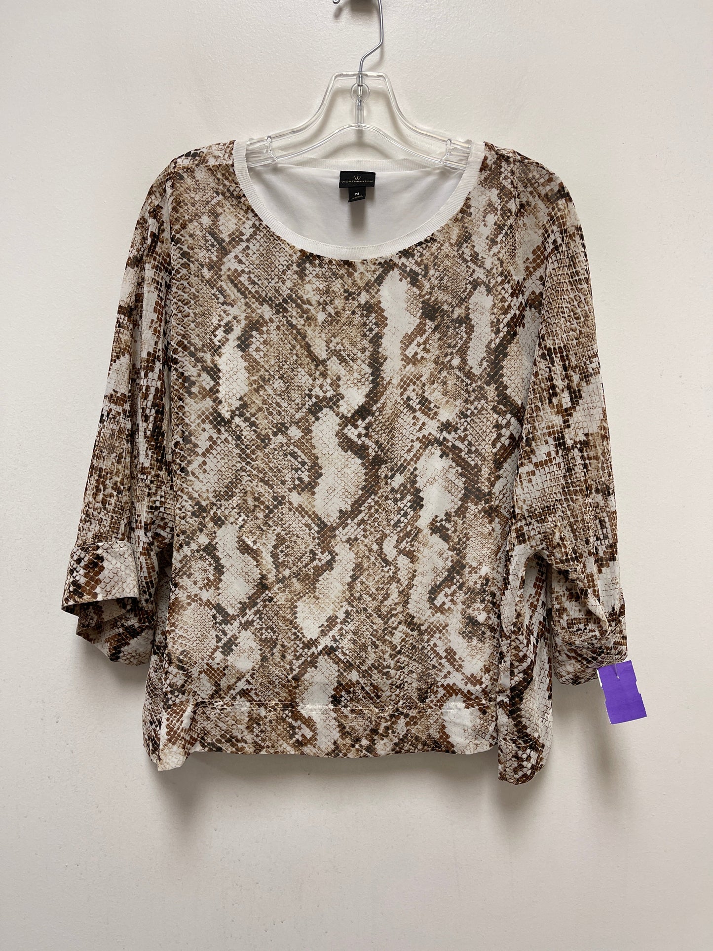 Snakeskin Print Top Short Sleeve Worthington, Size M