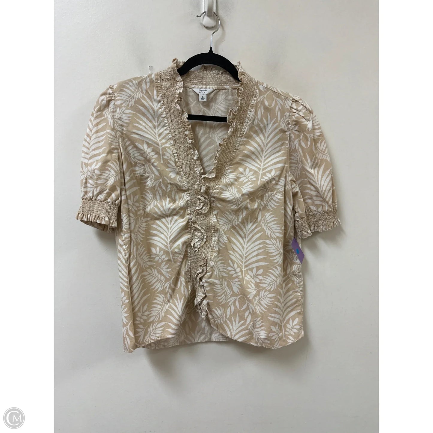Top Short Sleeve By Crown And Ivy In Tan, Size: L