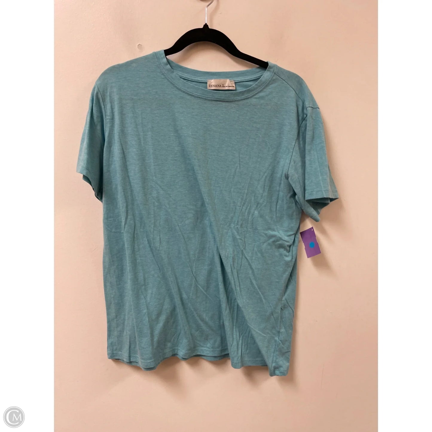 Top Short Sleeve Basic By Zenana In Blue, Size: M