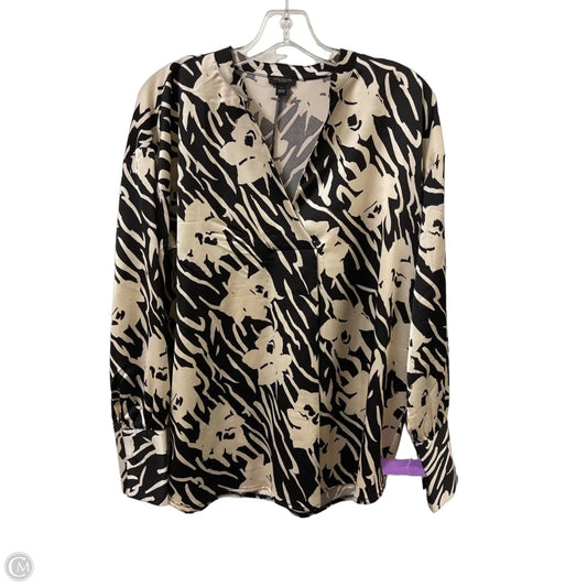 Blouse Long Sleeve By Ann Taylor In Black & Cream, Size: L