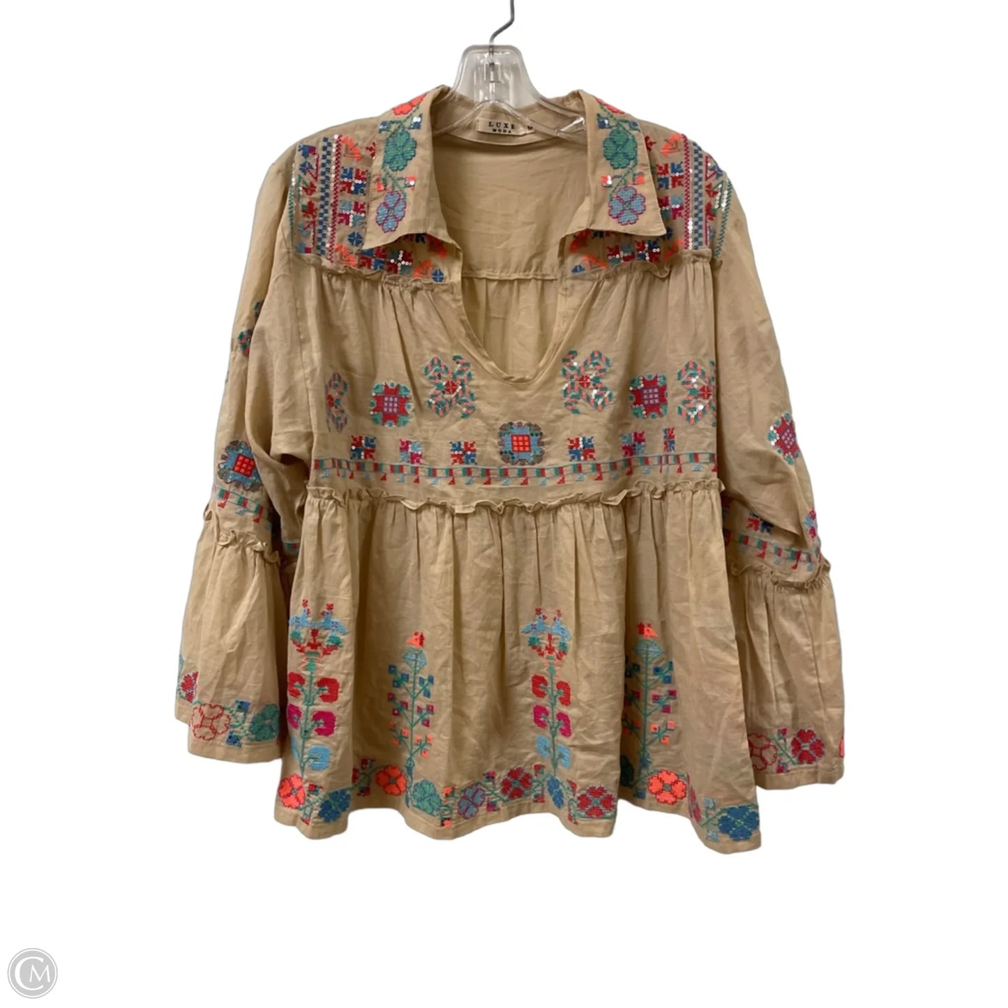 Top Long Sleeve By Luxe In Cream, Size: M