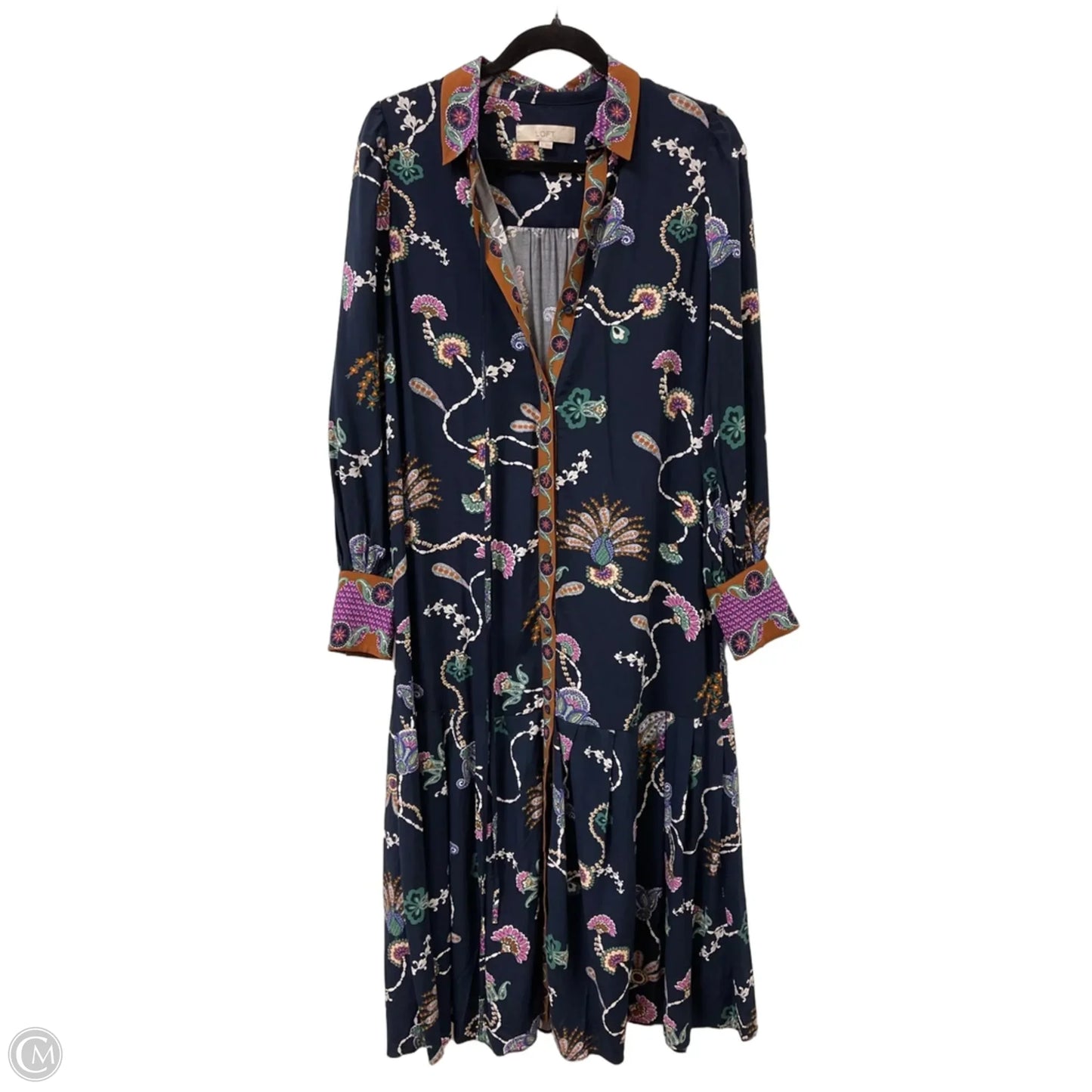Dress Casual Midi By Loft In Navy, Size: Xs