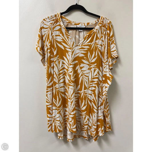 Top Short Sleeve By Liz Claiborne In White & Yellow, Size: 3x