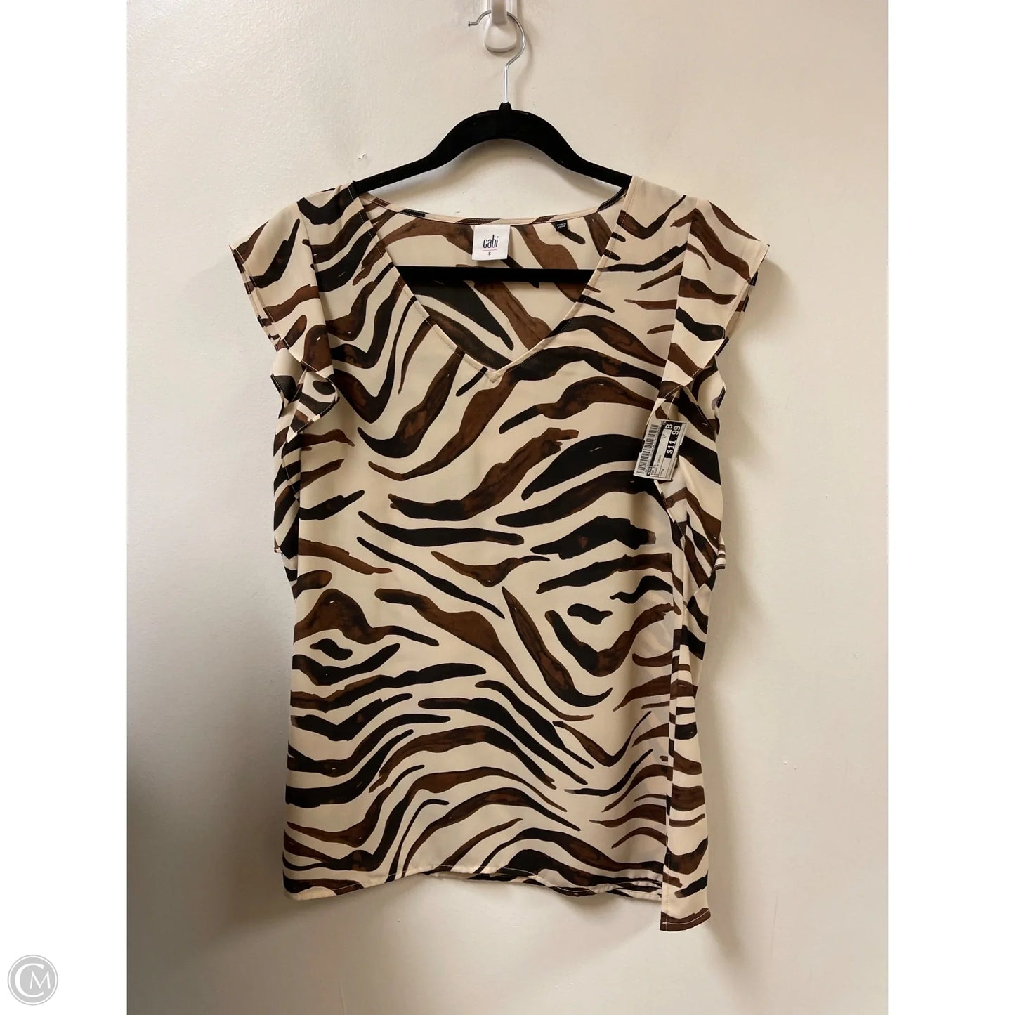 Top Short Sleeve By Cabi In Brown & Cream, Size: S