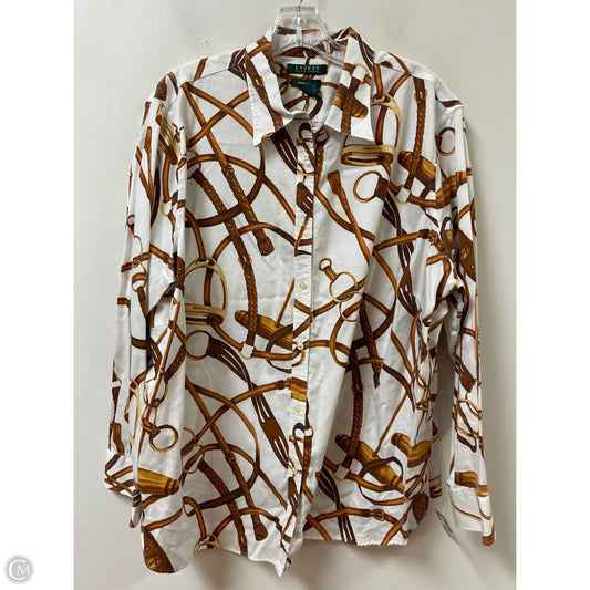 Blouse Long Sleeve By Lauren By Ralph Lauren In Brown & White, Size: 3x