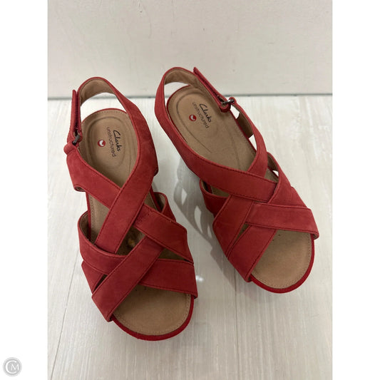 Sandals Heels Wedge By Clarks In Red, Size: 7