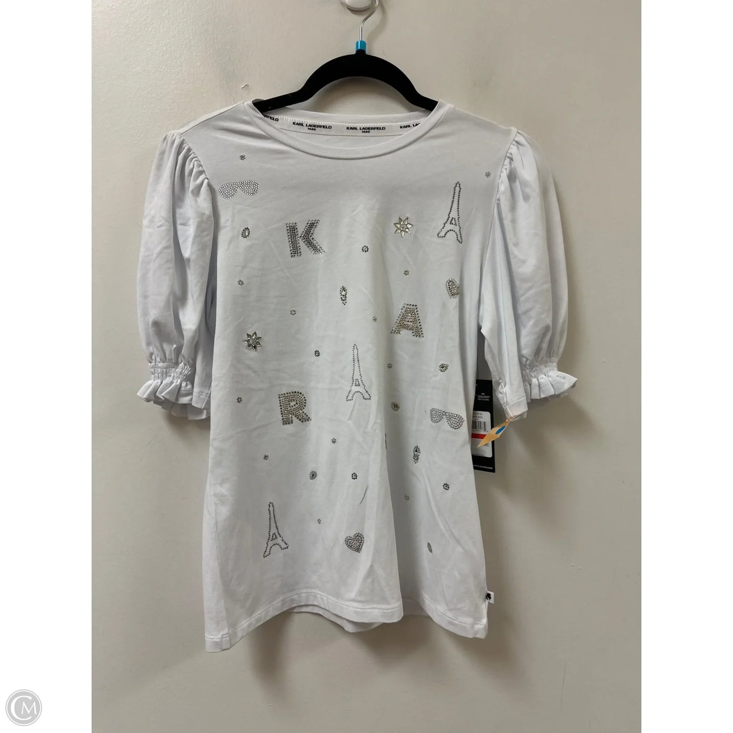 Top Short Sleeve Designer By Karl Lagerfeld In White, Size: Xs