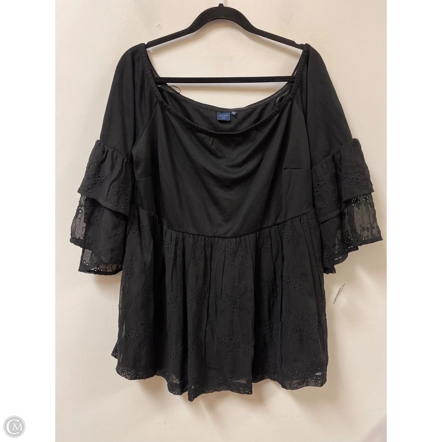 Top Long Sleeve By Kaari Blue In Black, Size: 2x