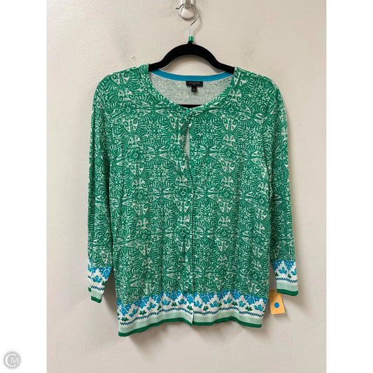 Sweater Cardigan By Talbots In Green & White, Size: Lp