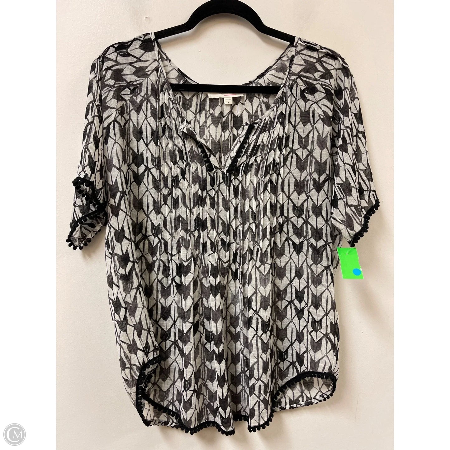 Top Short Sleeve By Two By Vince Camuto In Black & White, Size: M