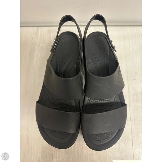 Sandals Heels Wedge By Crocs In Black, Size: 7