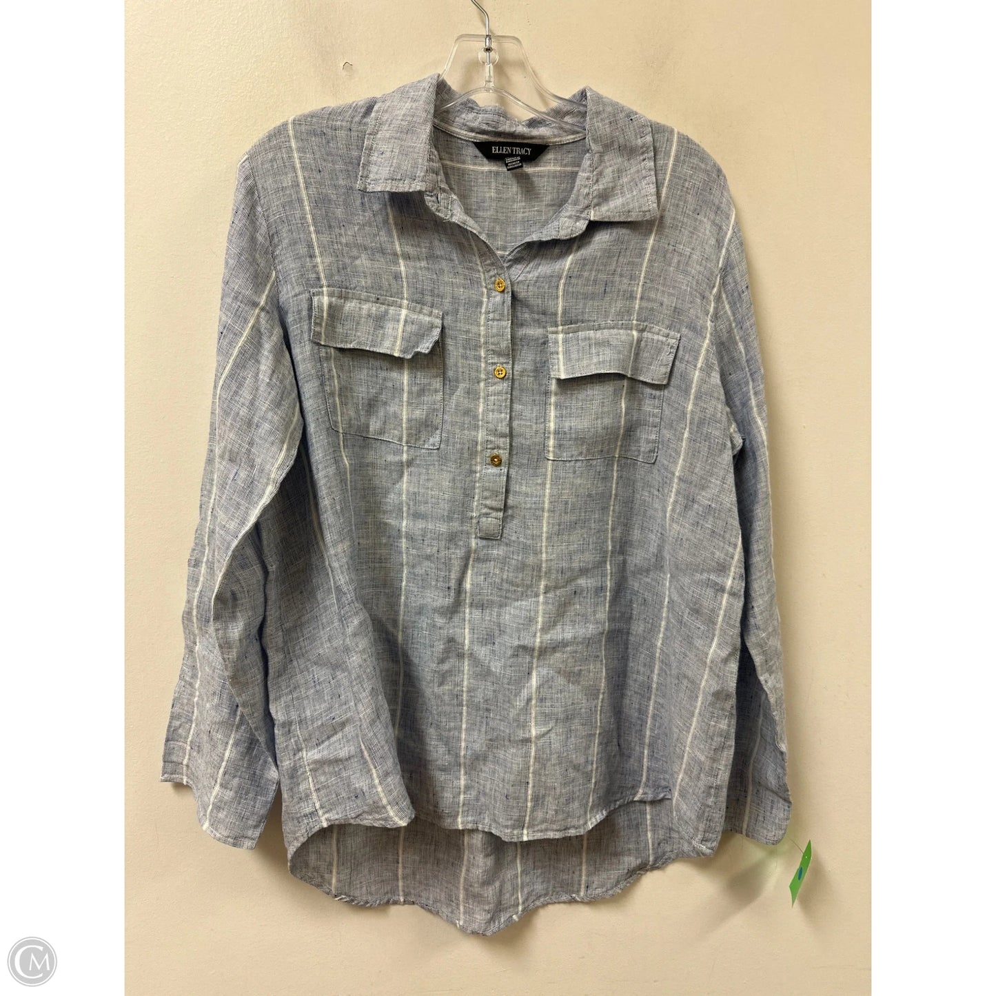 Top Long Sleeve By Ellen Tracy In Blue & White, Size: L