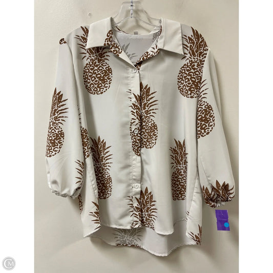 Blouse Long Sleeve By Clothes Mentor In Brown & White, Size: M