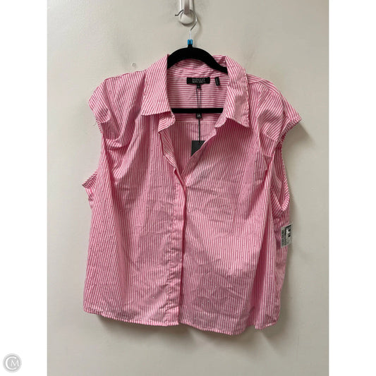 Blouse Short Sleeve By Badgley Mischka In Pink & White, Size: Xl
