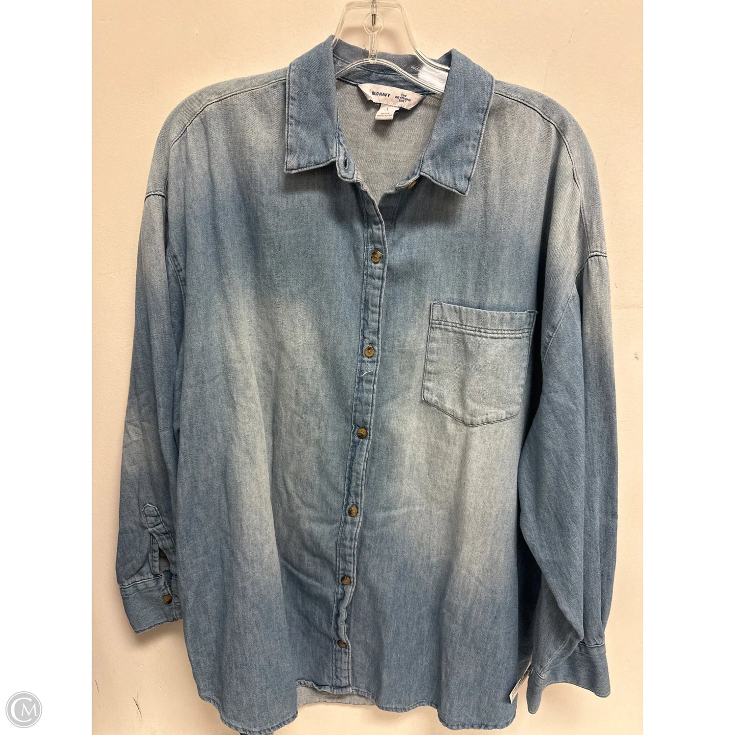 Blouse Long Sleeve By Old Navy In Blue Denim, Size: L