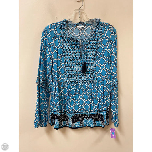 Top Long Sleeve By Crown And Ivy In Blue & White, Size: M