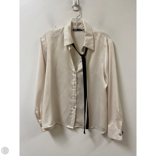 Blouse Long Sleeve By Zara In Cream, Size: S