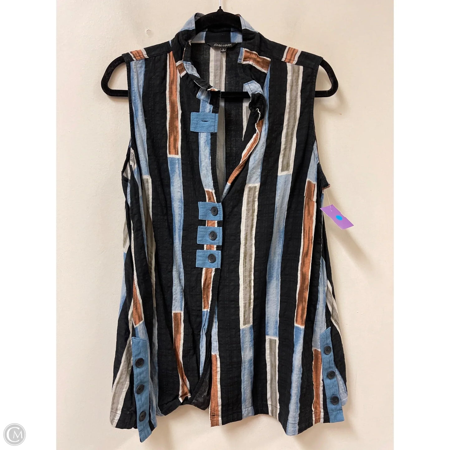 Blouse Sleeveless By John Mark In Black & Blue, Size: L
