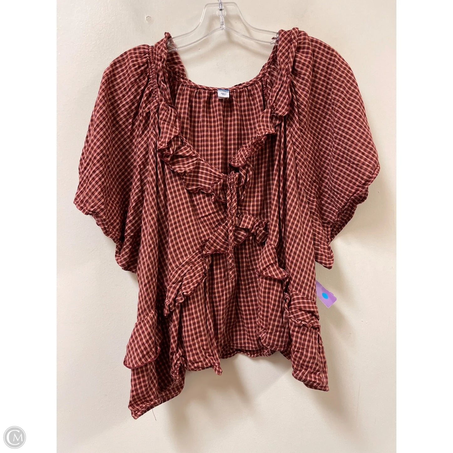 Top Short Sleeve By Old Navy In Plaid Pattern, Size: 2x