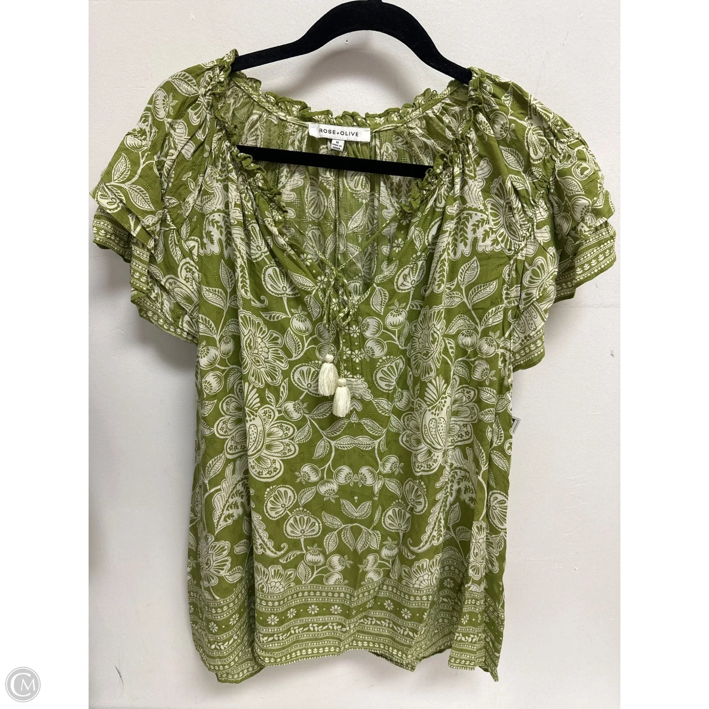 Top Short Sleeve By Rose And Olive In Green & White, Size: 1x