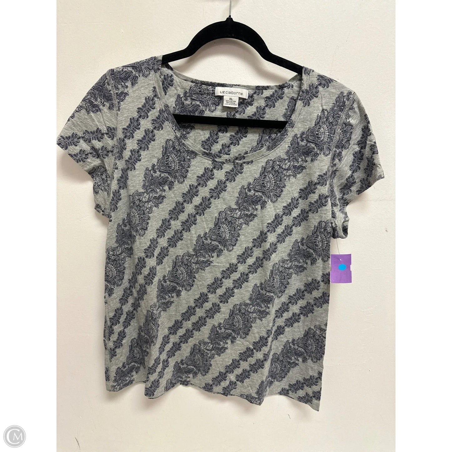 Top Short Sleeve By Liz Claiborne In Blue & Grey, Size: Xl