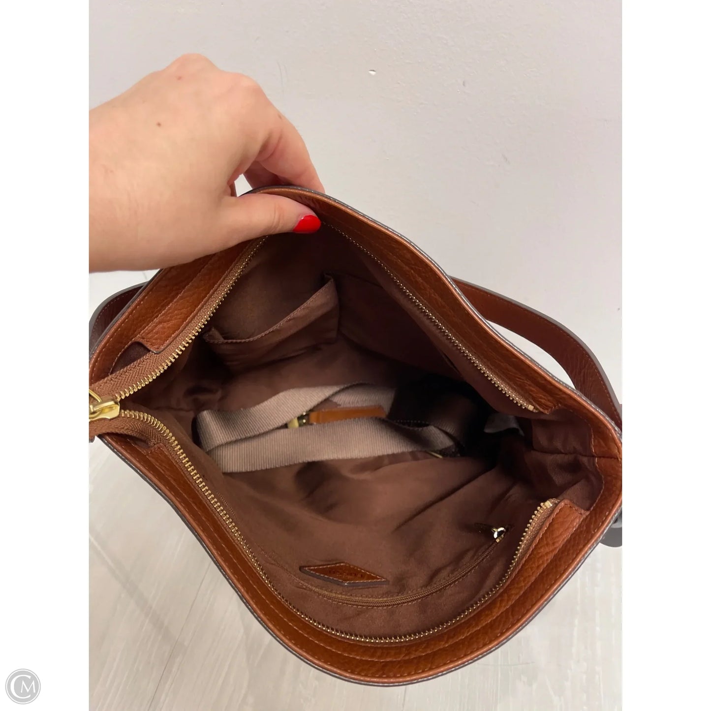 Handbag Leather By Fossil, Size: Large