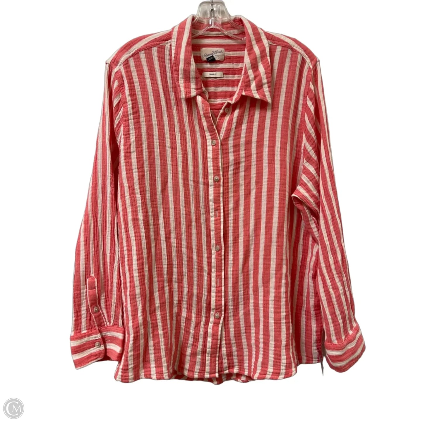 Blouse Long Sleeve By Universal Thread In Pink & White, Size: L