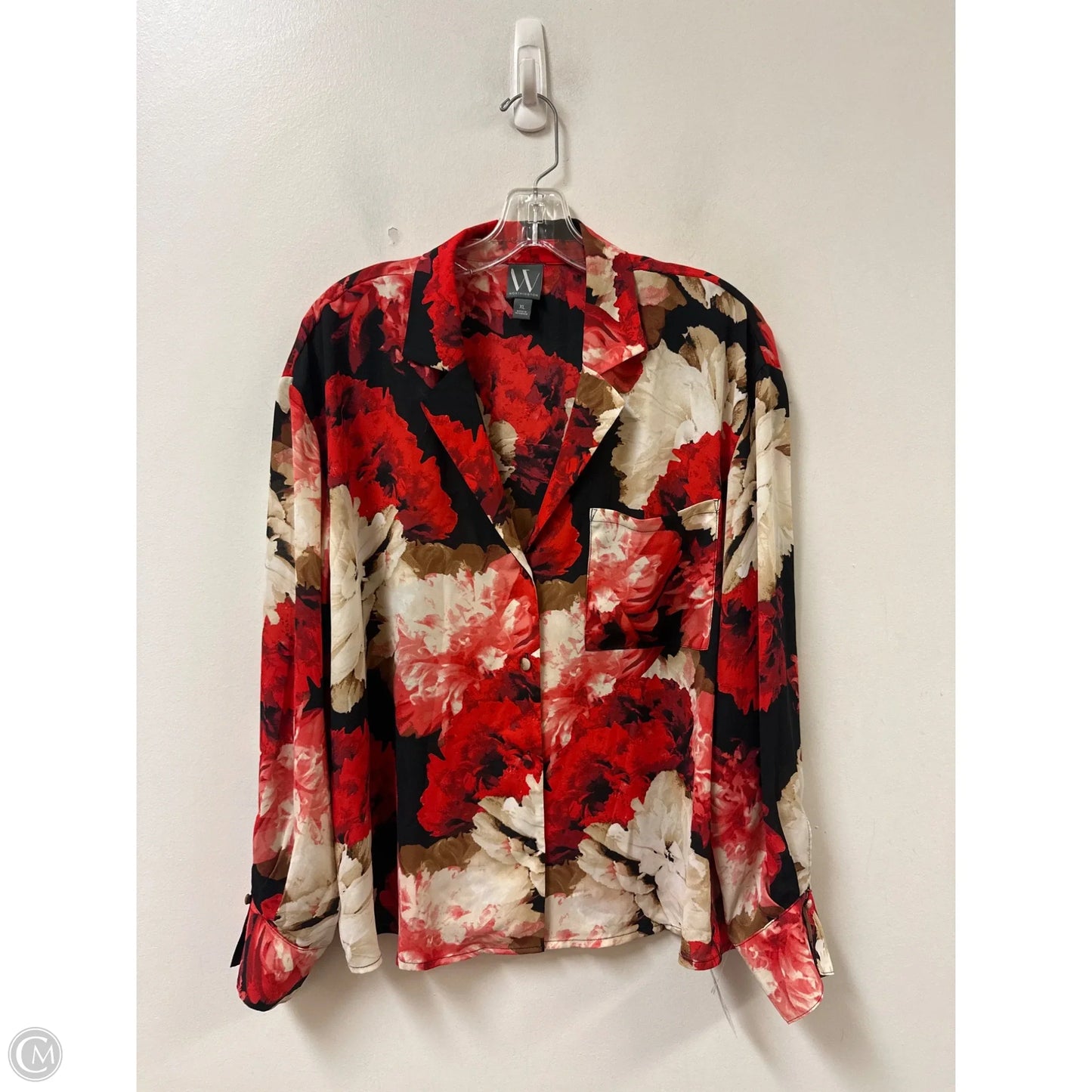 Blouse Long Sleeve By Worthington In Black & Red, Size: Xl