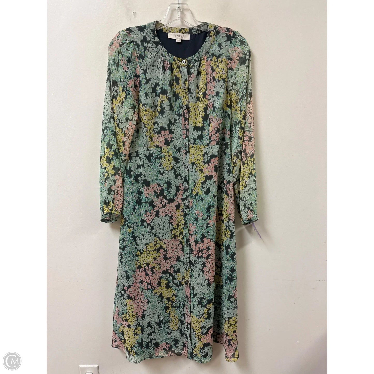 Dress Casual Midi By Loft In Blue & Grey, Size: Xs