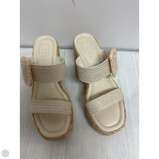 Sandals Heels Wedge By Shu Shop In Cream, Size: 6.5