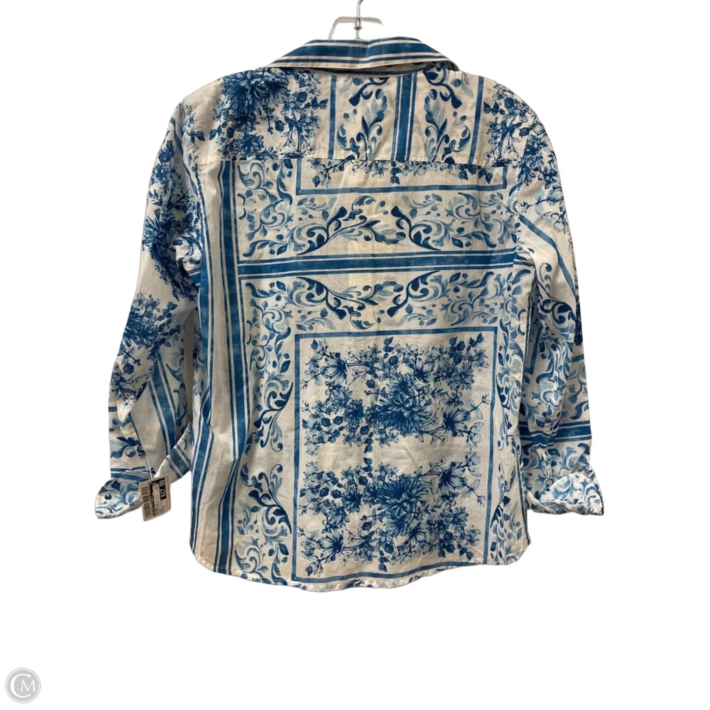 Blouse Long Sleeve By Calypso St Barth In Blue & White, Size: S
