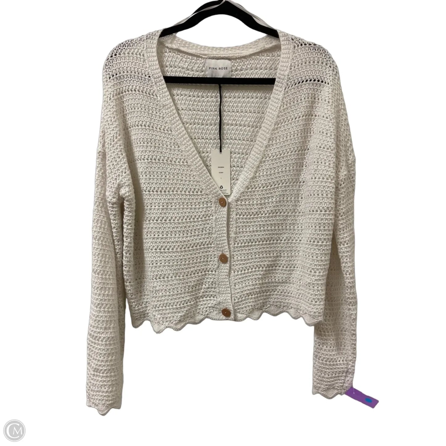 Sweater Cardigan By Pink Rose In White, Size: L