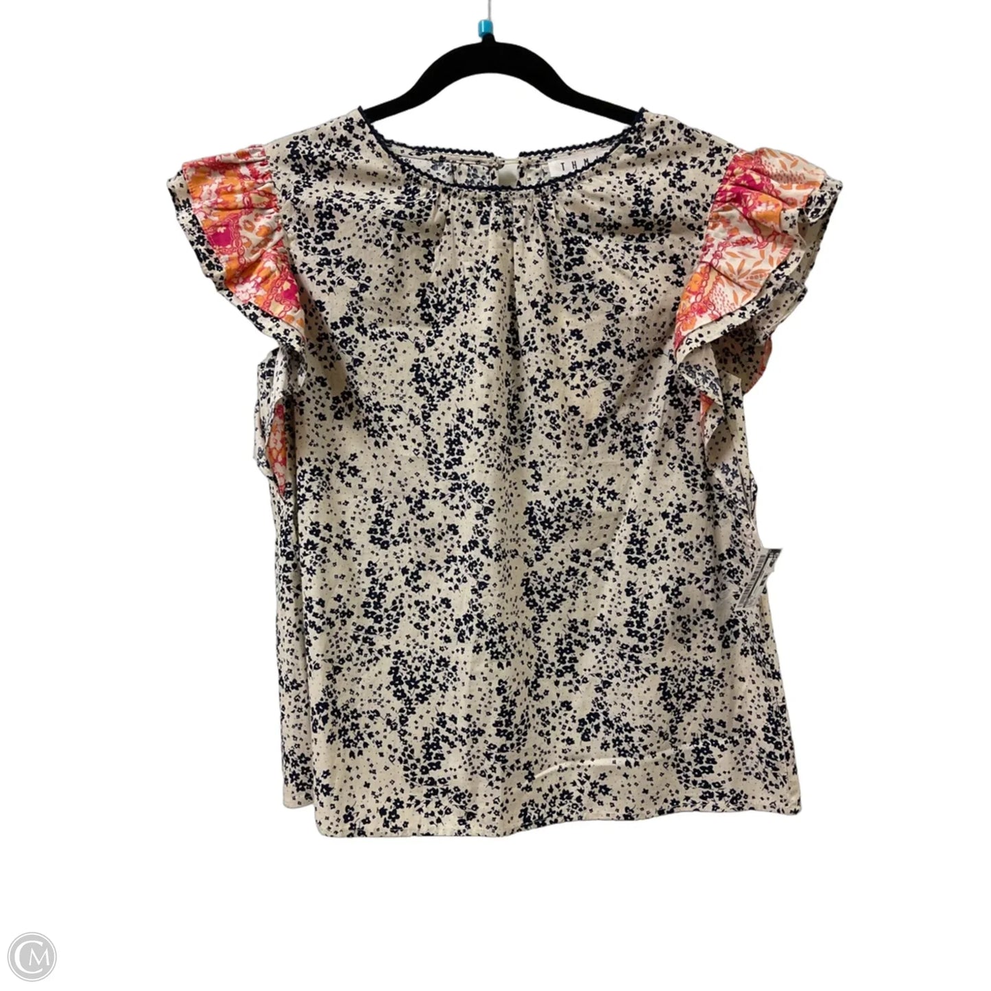 Top Short Sleeve By Thml In Blue & Cream, Size: S