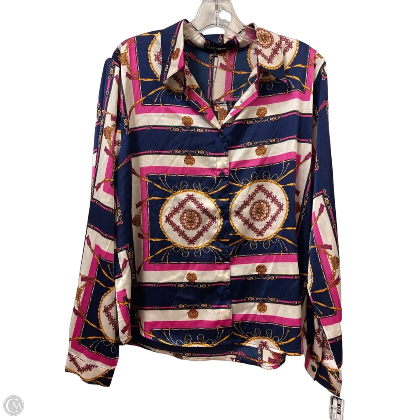 Blouse Long Sleeve By Fashion Nova In Blue & Pink, Size: M