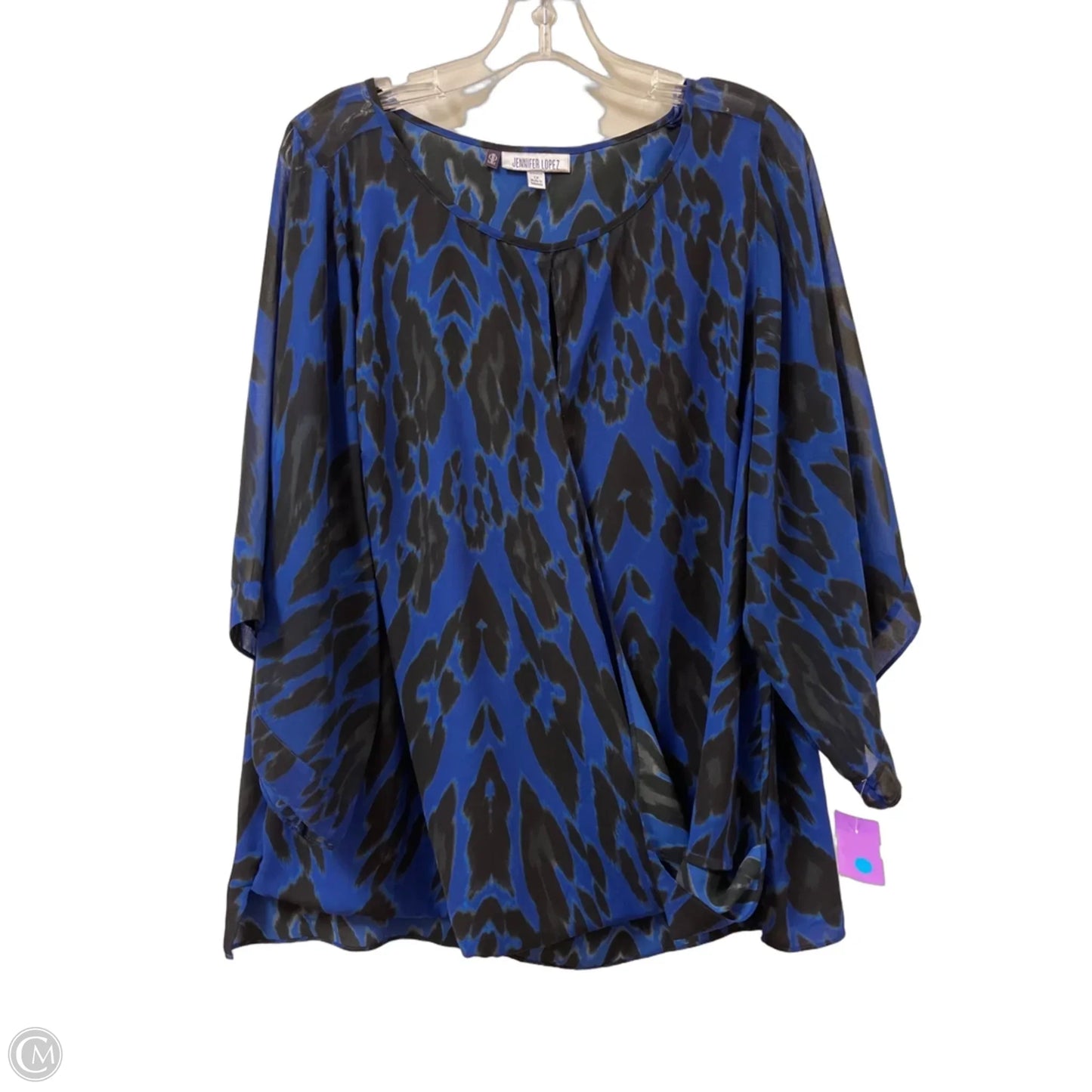 Top Short Sleeve By Jennifer Lopez In Black & Blue, Size: 1x