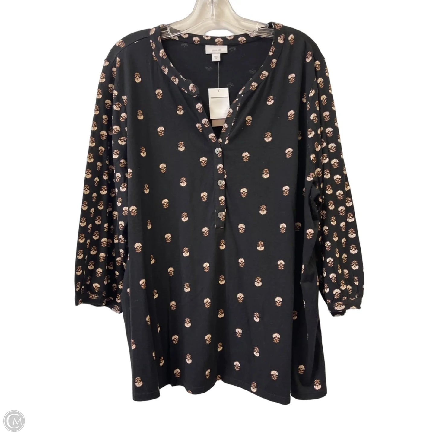 Top Long Sleeve By Pure Jill In Black & Cream, Size: 2x