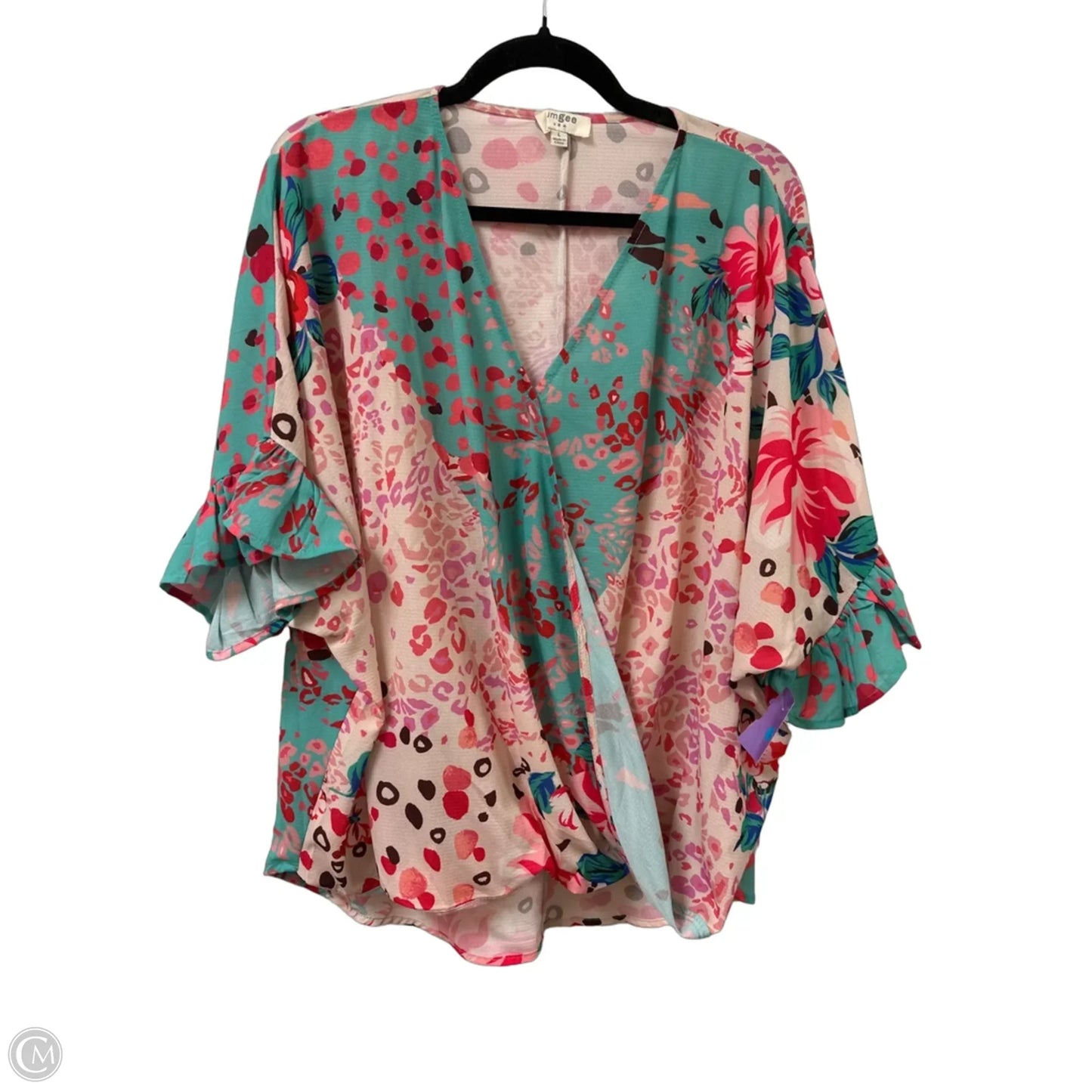 Top Short Sleeve By Umgee In Green & Pink, Size: L