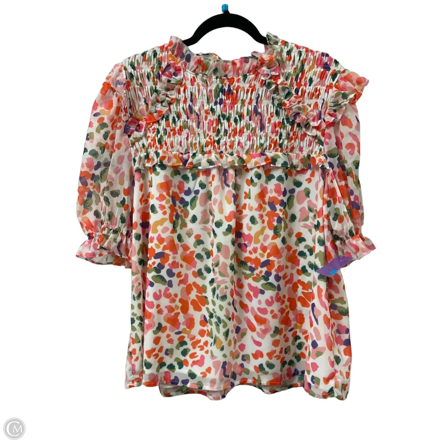 Top Short Sleeve By Bibi In Cream & Orange, Size: L