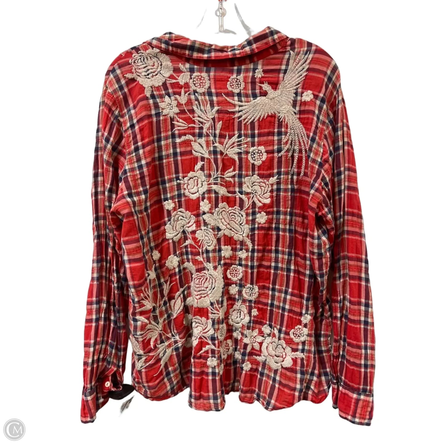 Blouse Designer By Johnny Was In Blue & Red, Size: Xl