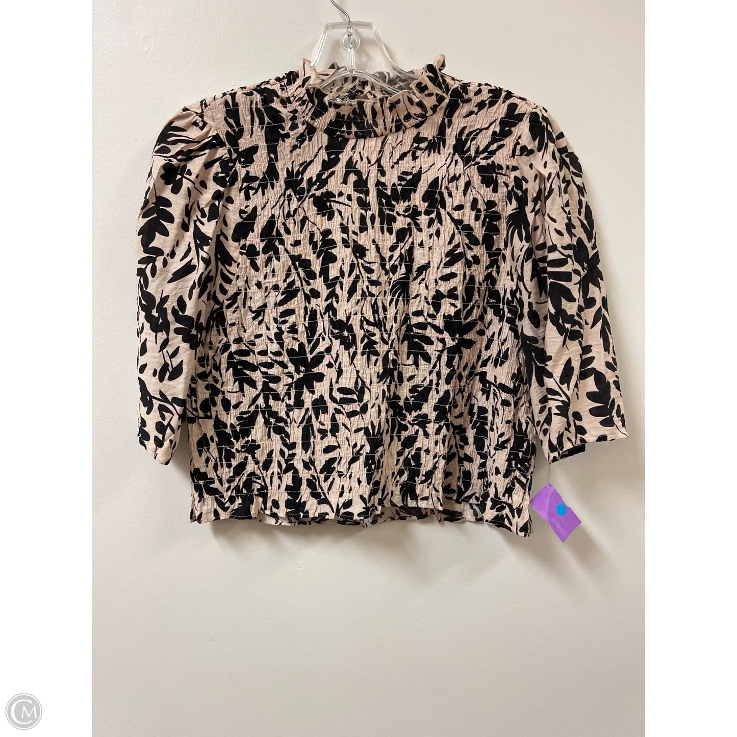 Top Short Sleeve By H&m In Black & Cream, Size: M