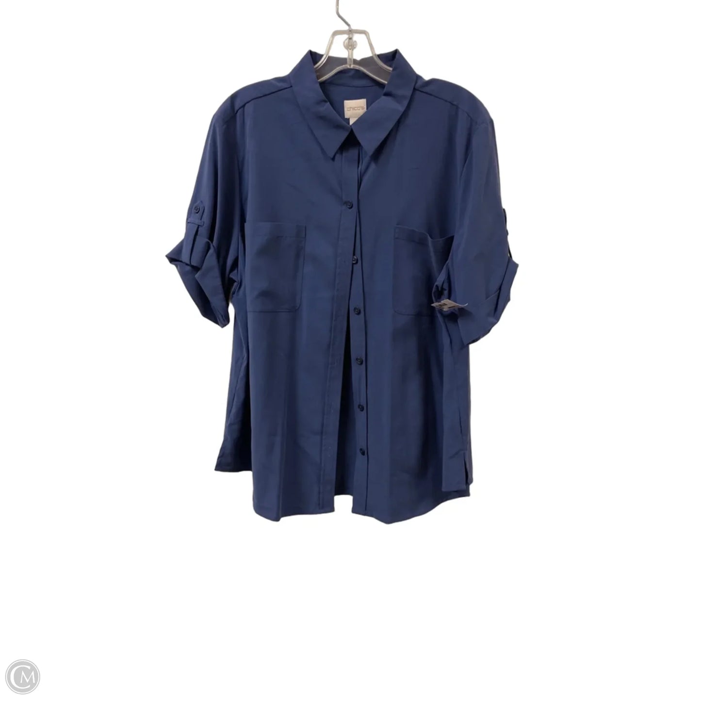 Blouse Short Sleeve By Chicos In Blue, Size: Xl