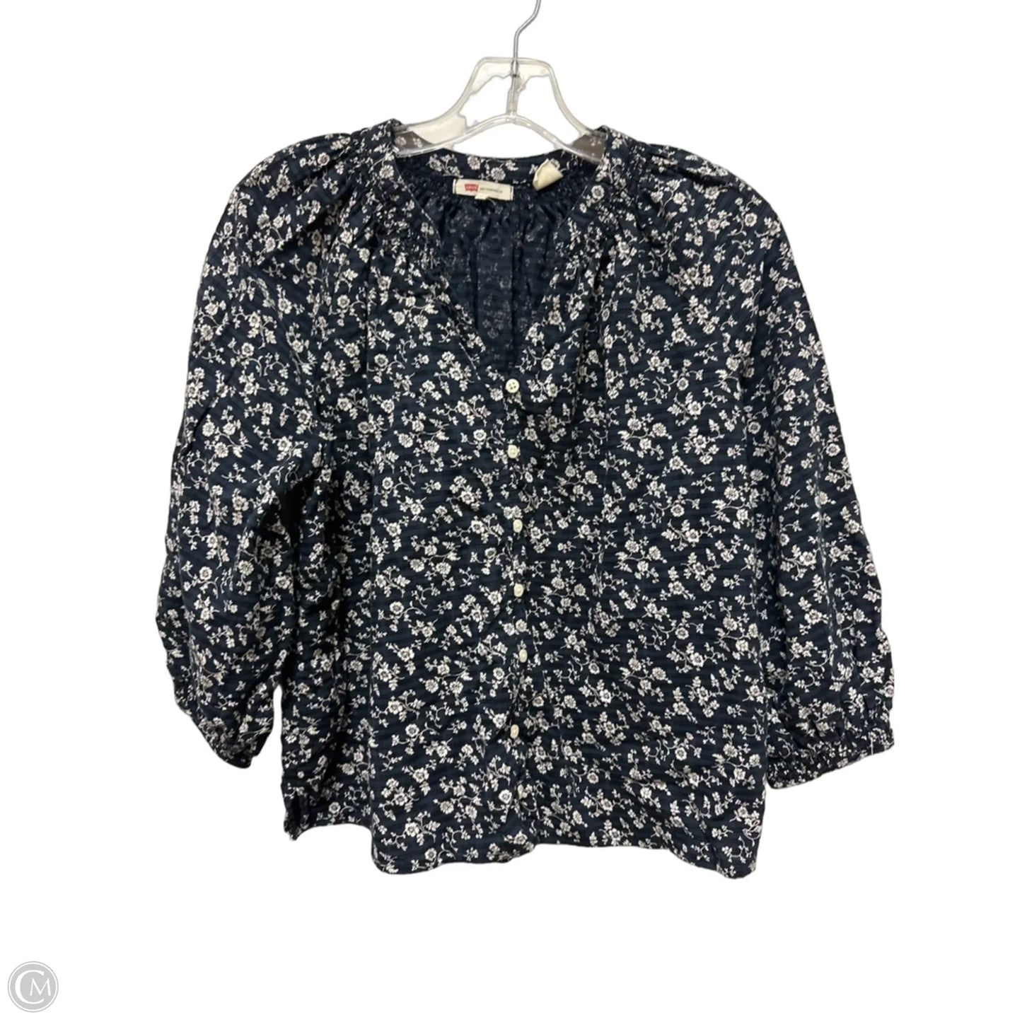 Top Long Sleeve By Levis In Blue & White, Size: S