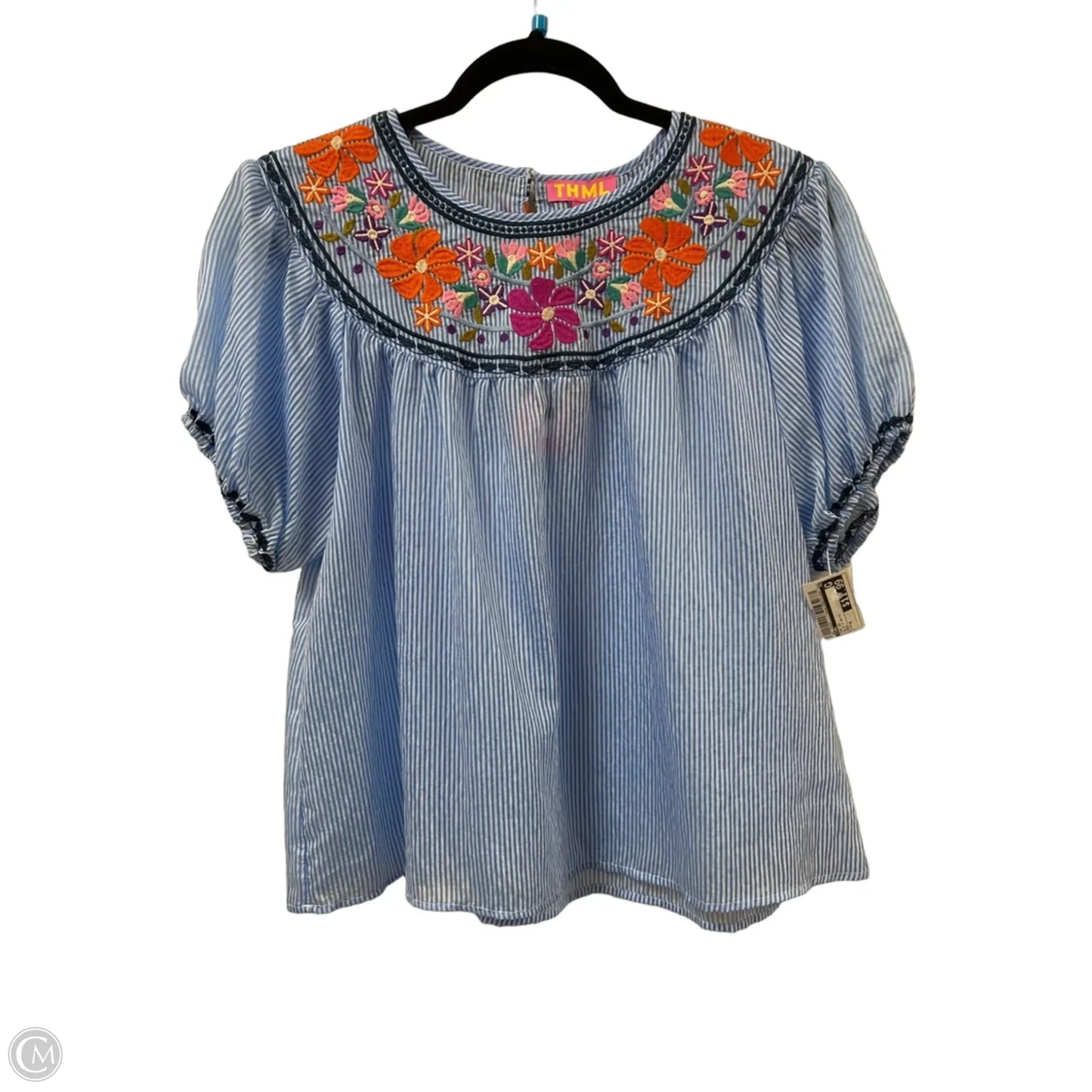 Top Short Sleeve By Thml In Blue & White, Size: M