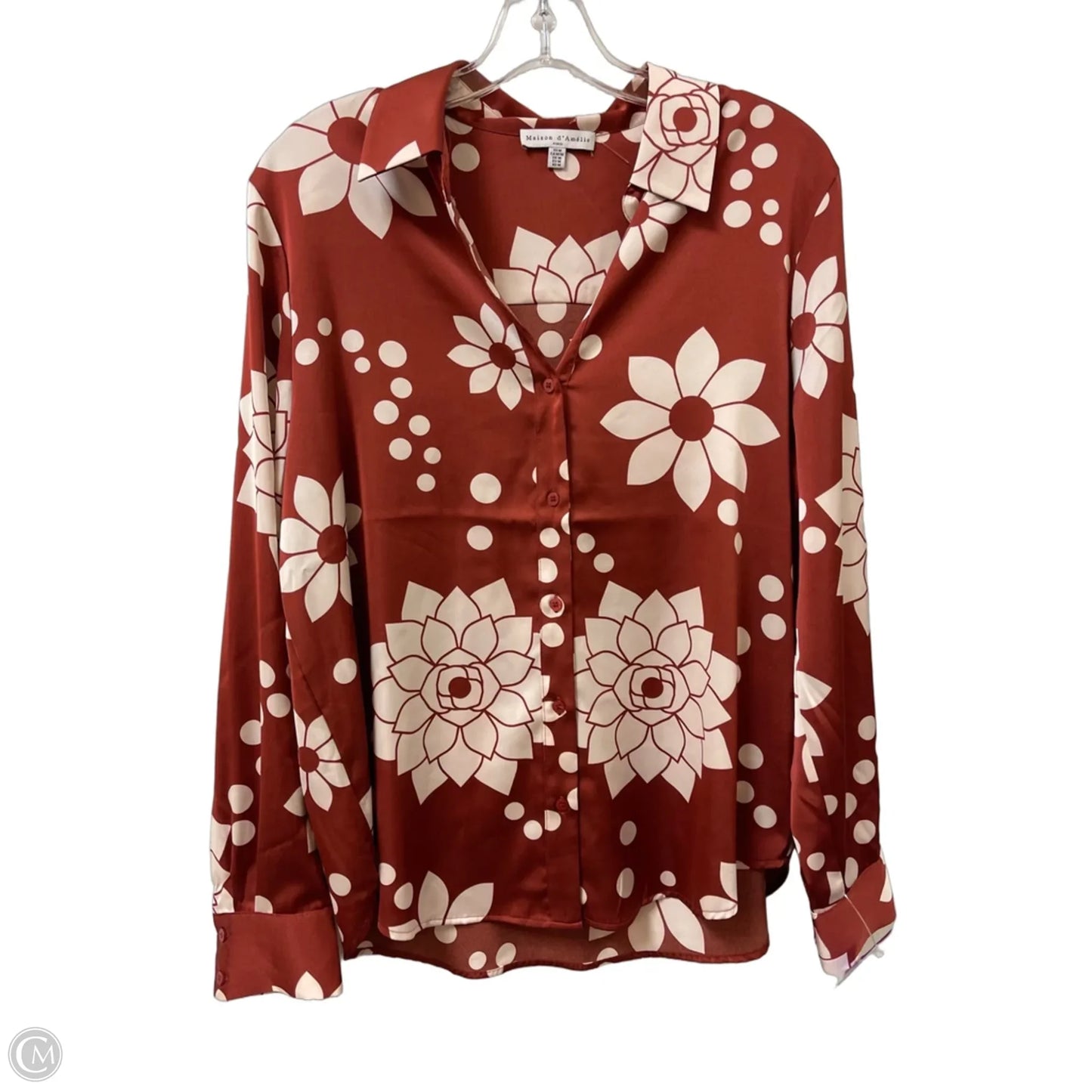 Blouse Long Sleeve By Maison Damelie In Brown & Cream, Size: M