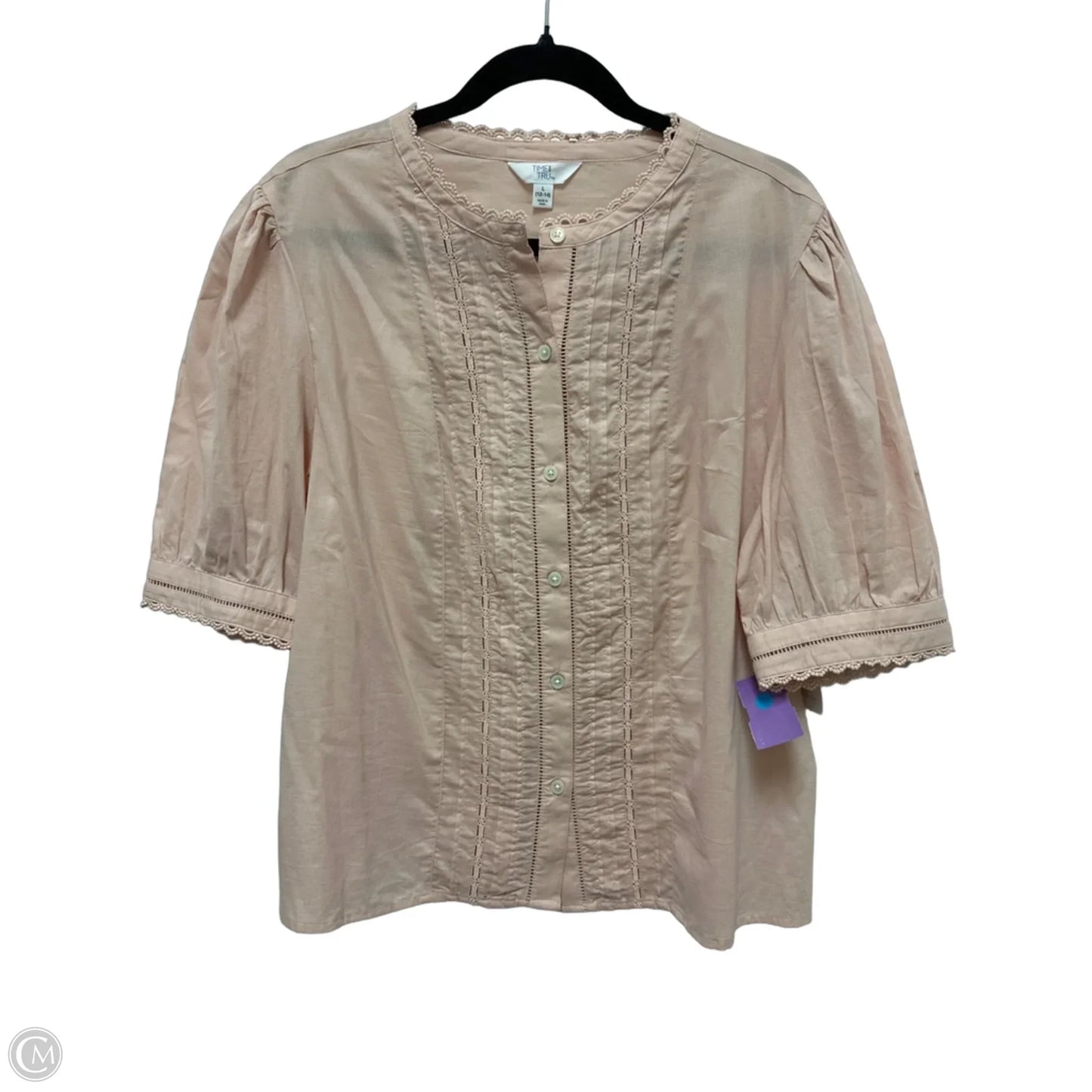 Blouse Short Sleeve By Time And Tru In Pink, Size: L