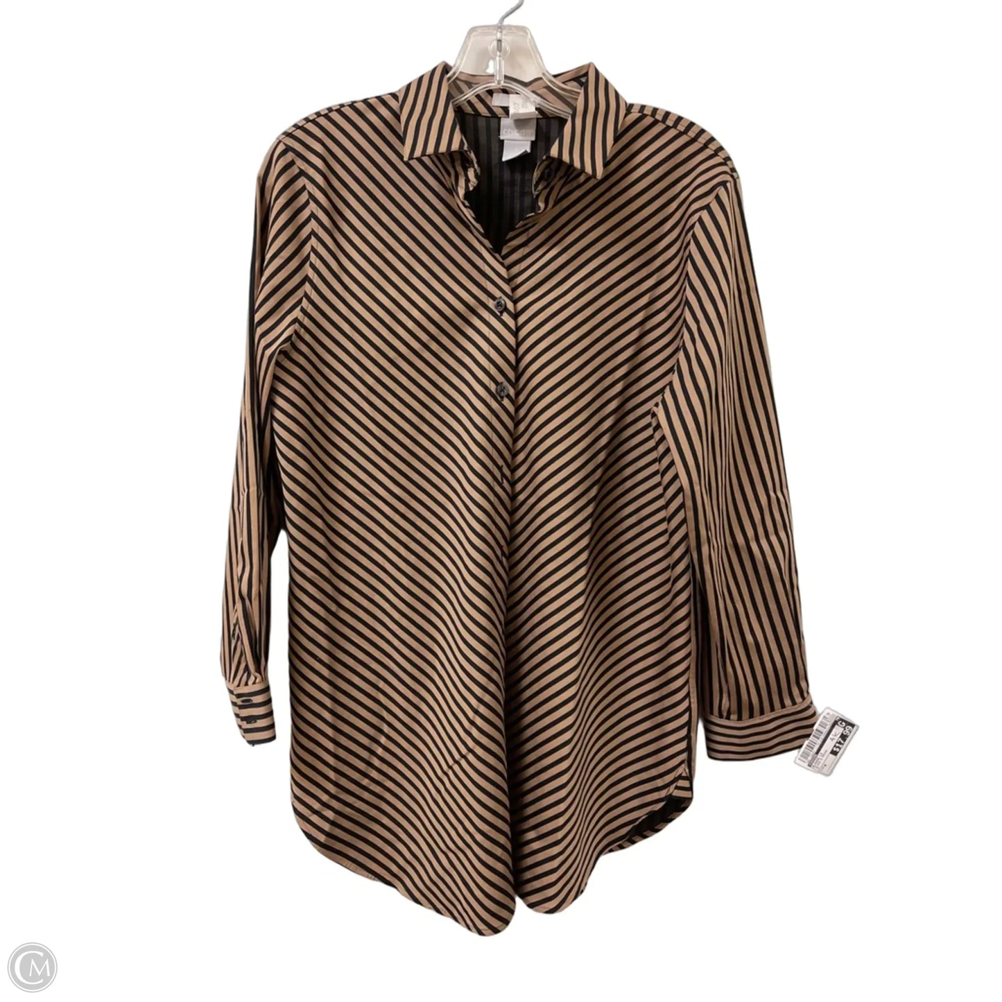 Blouse Long Sleeve By Chicos In Black & Brown, Size: M