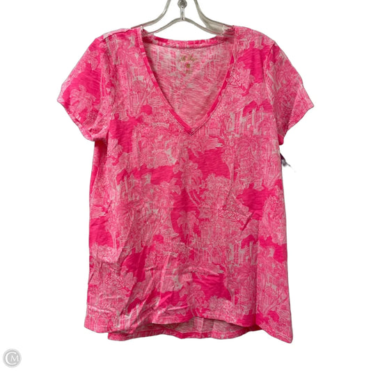 Top Short Sleeve Designer By Lilly Pulitzer In Pink & White, Size: M