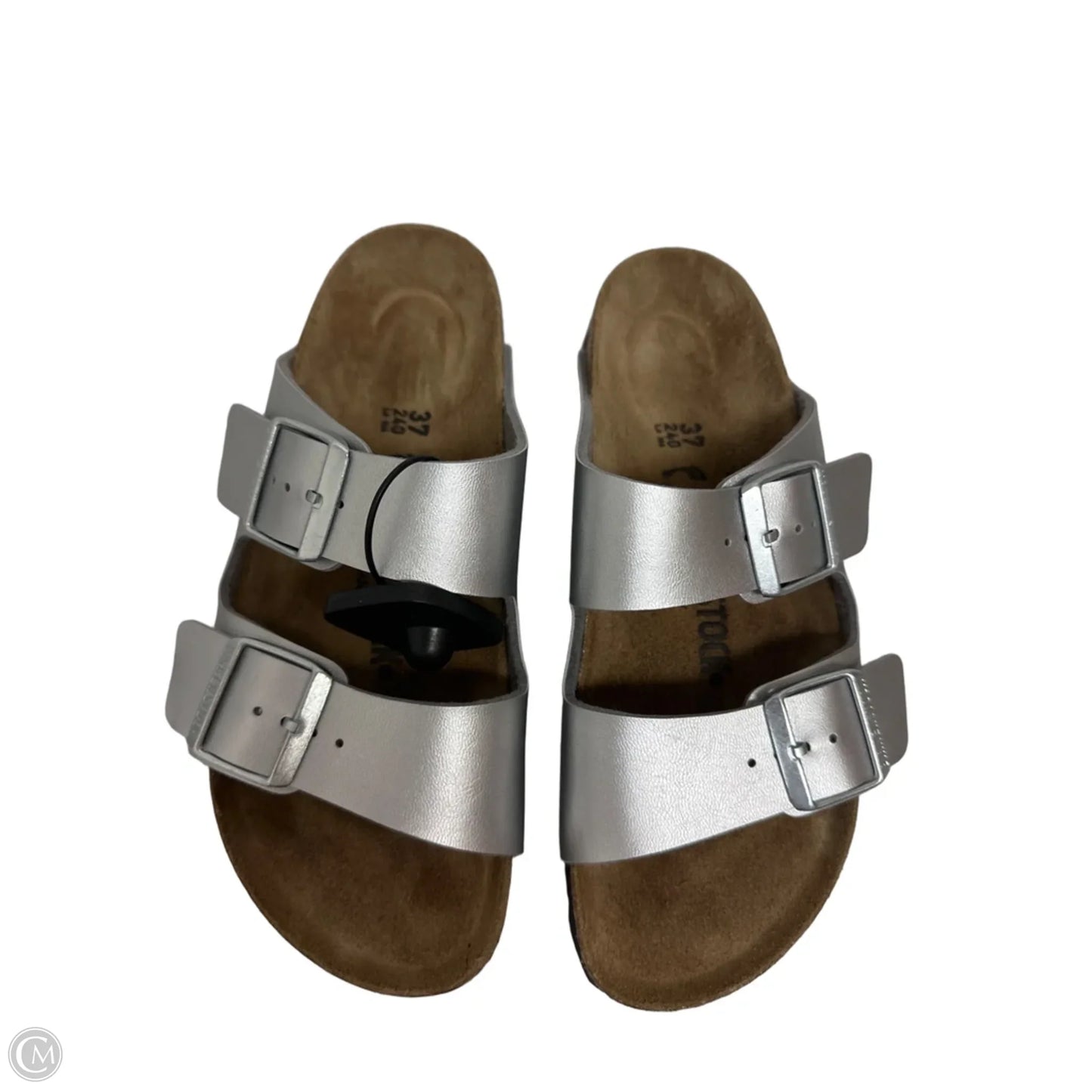 Sandals Flats By Birkenstock In Silver, Size: 6.5