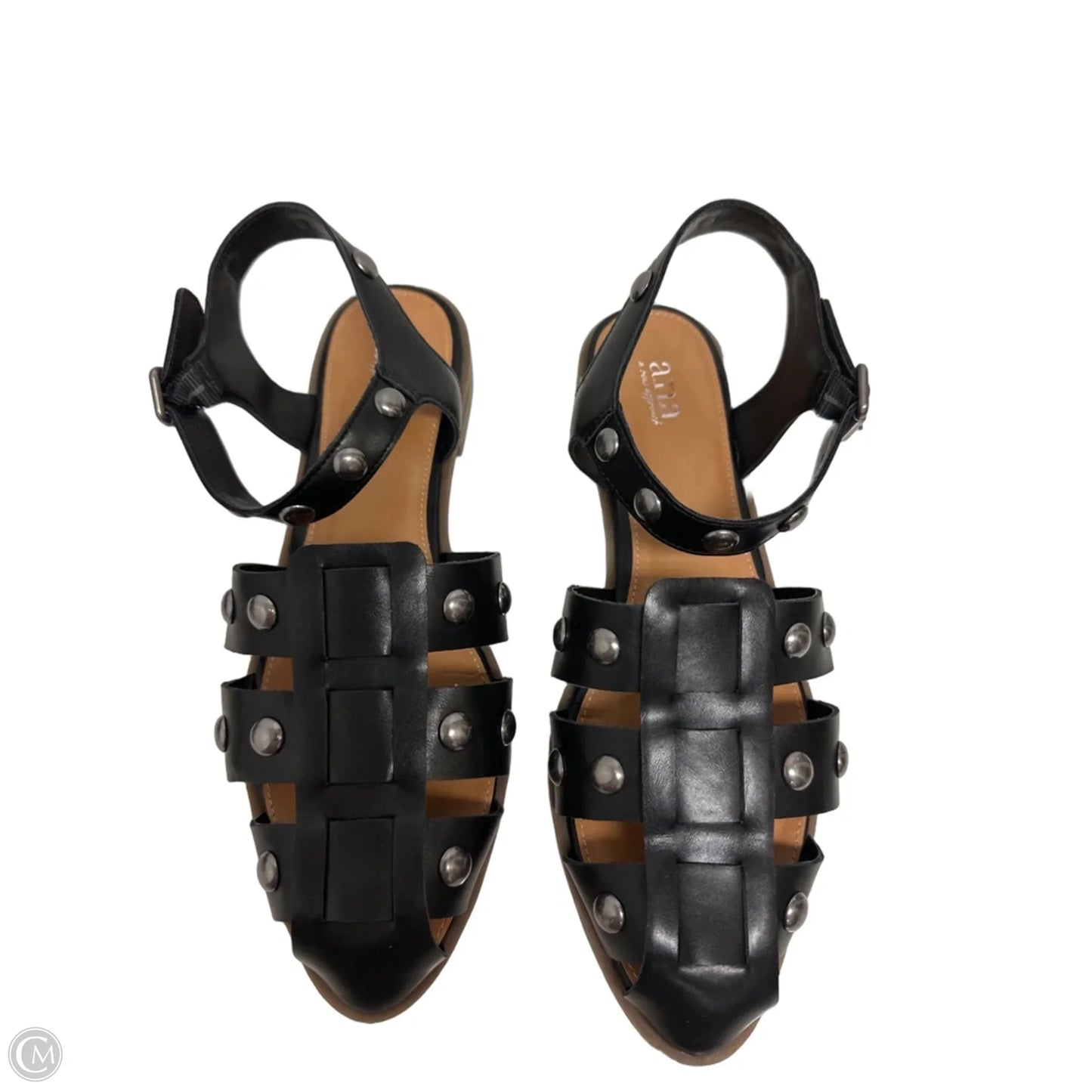 Sandals Flats By Ana In Black & Silver, Size: 10